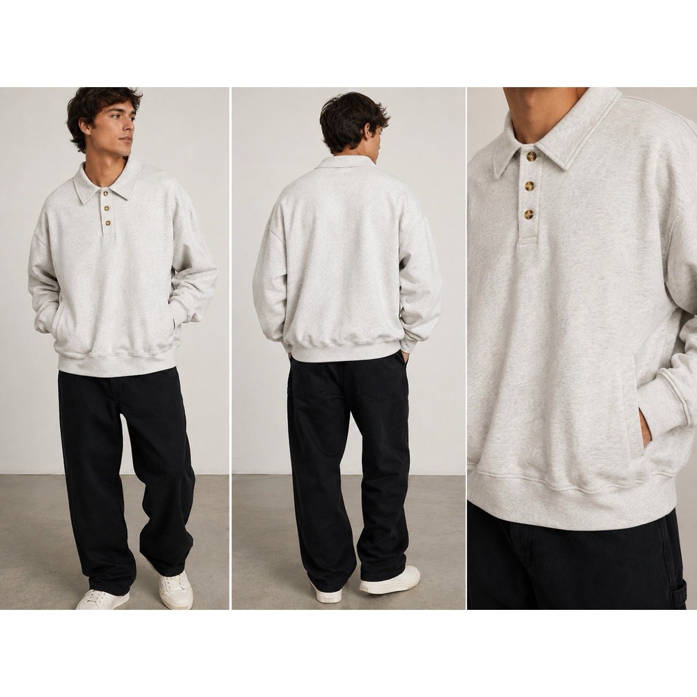 RHUDE Rhacer Ivy Sweatshirt Mens S Heather Gray Oversized Polo Designer Street